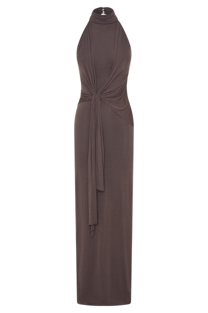 Cindylou Halter Knit Maxi Dress - Peppercorn