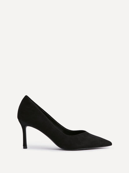 Classic Black Faux Suede Court Heels