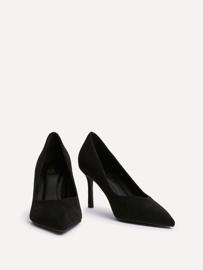 Classic Black Faux Suede Court Heels