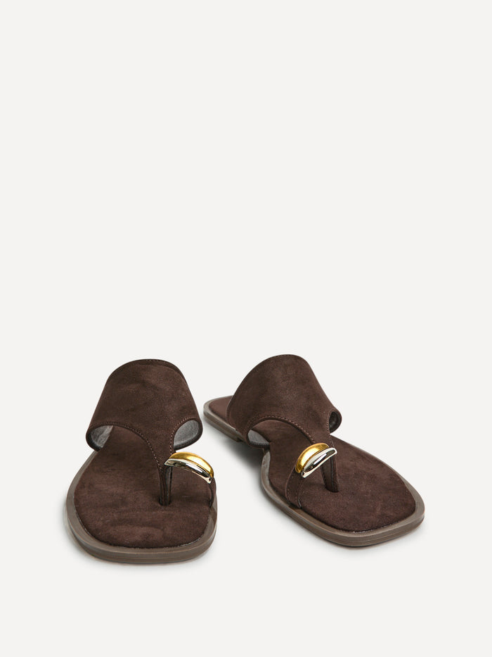Contain Brown Toe Ring Flat Sandals