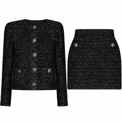 Cropped Tweed Knit Jacket Mini Skirt Suit