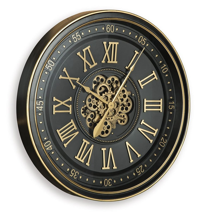 Dairton - Wall Clock - Black / Gold Finish