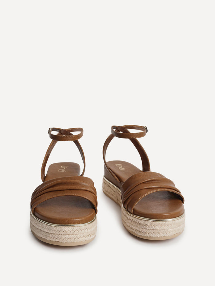 Dazed Tan Faux Leather Flatform Sandals