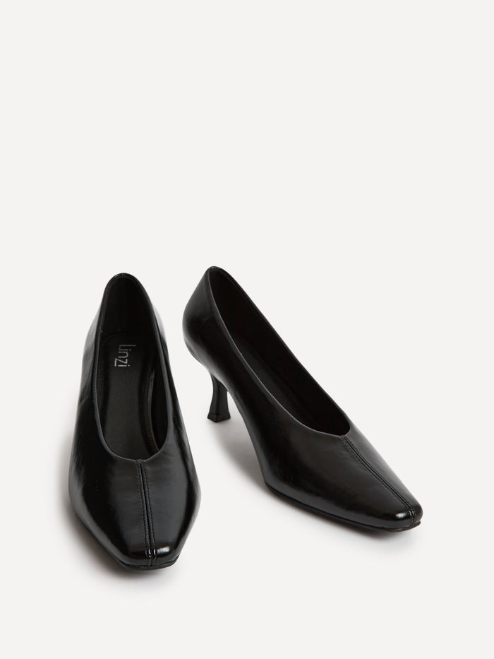 Delaney Black Faux Leather Square Toe Court Heels