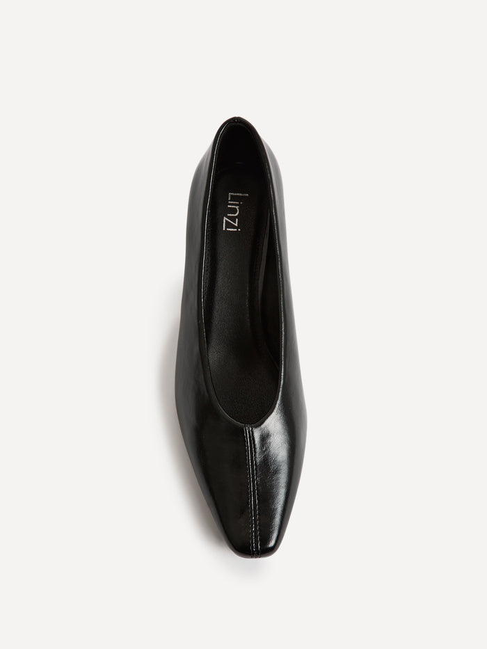 Delaney Black Faux Leather Square Toe Court Heels