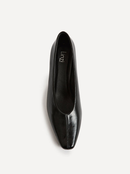 Delaney Black Faux Leather Square Toe Court Heels