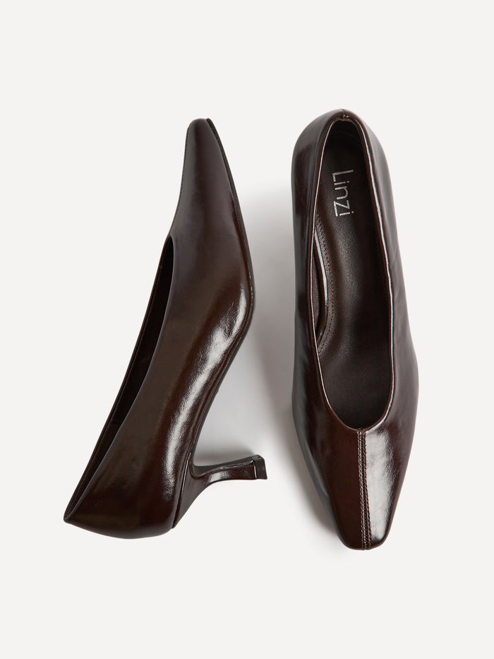 Delaney Brown Faux Leather Square Toe Court Heels