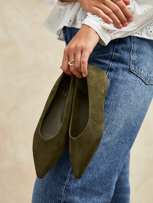 Direct Khaki Pointed Toe Ballet Flats