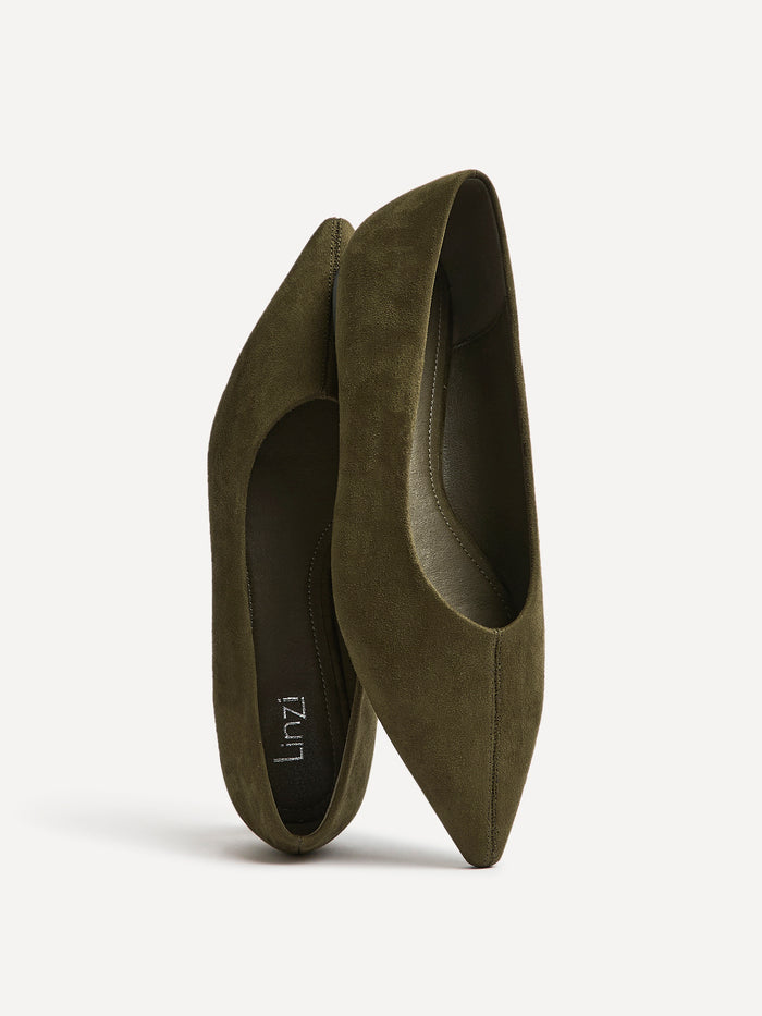 Direct Khaki Pointed Toe Ballet Flats