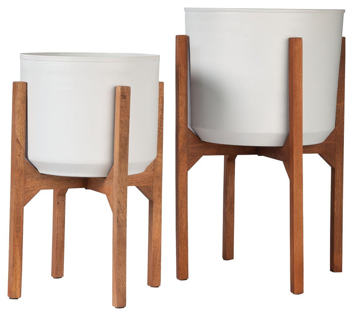 Dorcey - Planter Set (Set of 2) - White / Brown