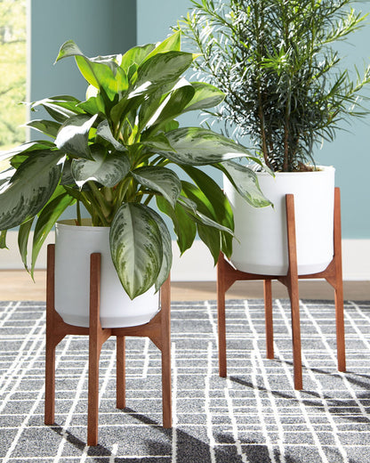 Dorcey - Planter Set (Set of 2) - White / Brown
