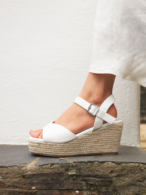 Duchess Wide Fit White Wedge Sandals
