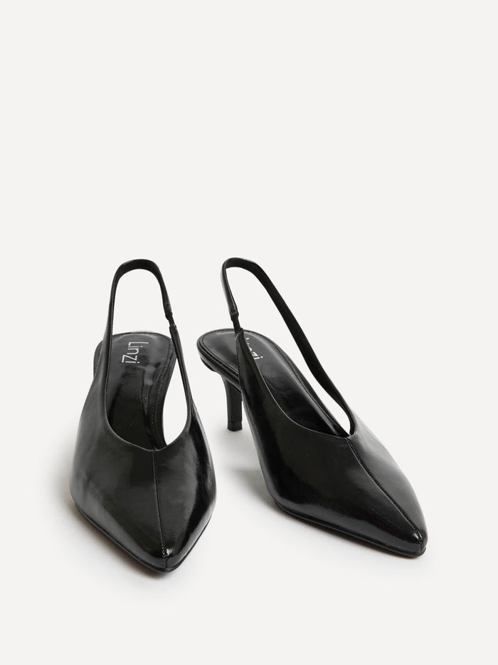 Eliza Black Faux Leather Court Heels