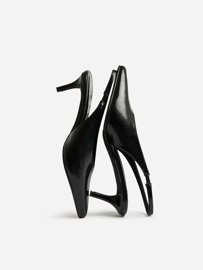 Eliza Black Faux Leather Court Heels