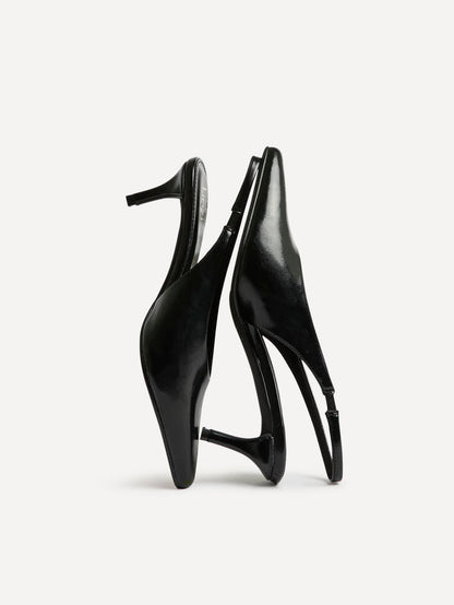 Eliza Black Faux Leather Court Heels