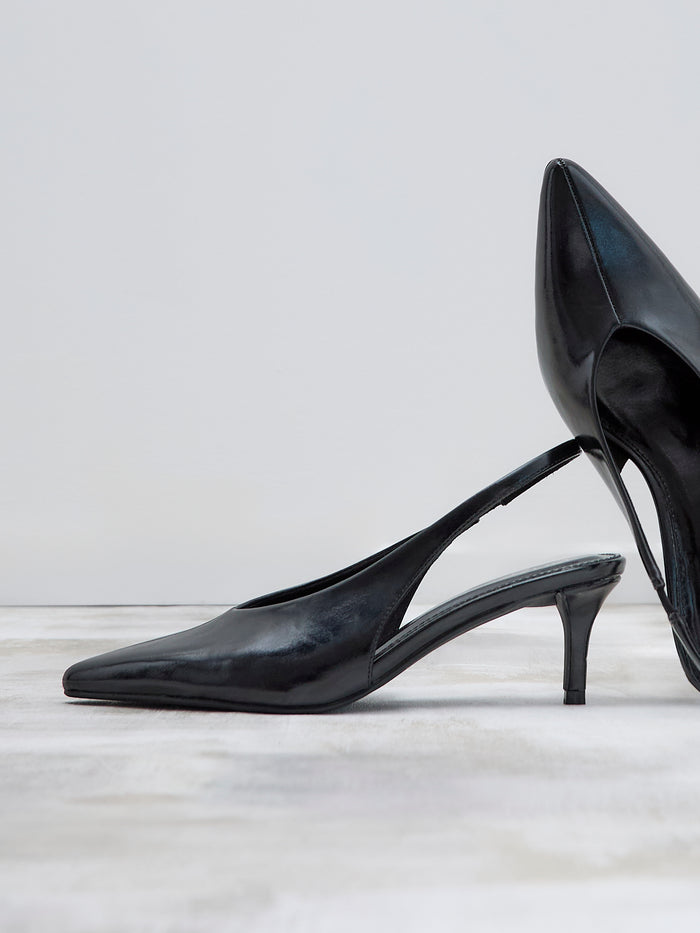 Eliza Black Faux Leather Court Heels