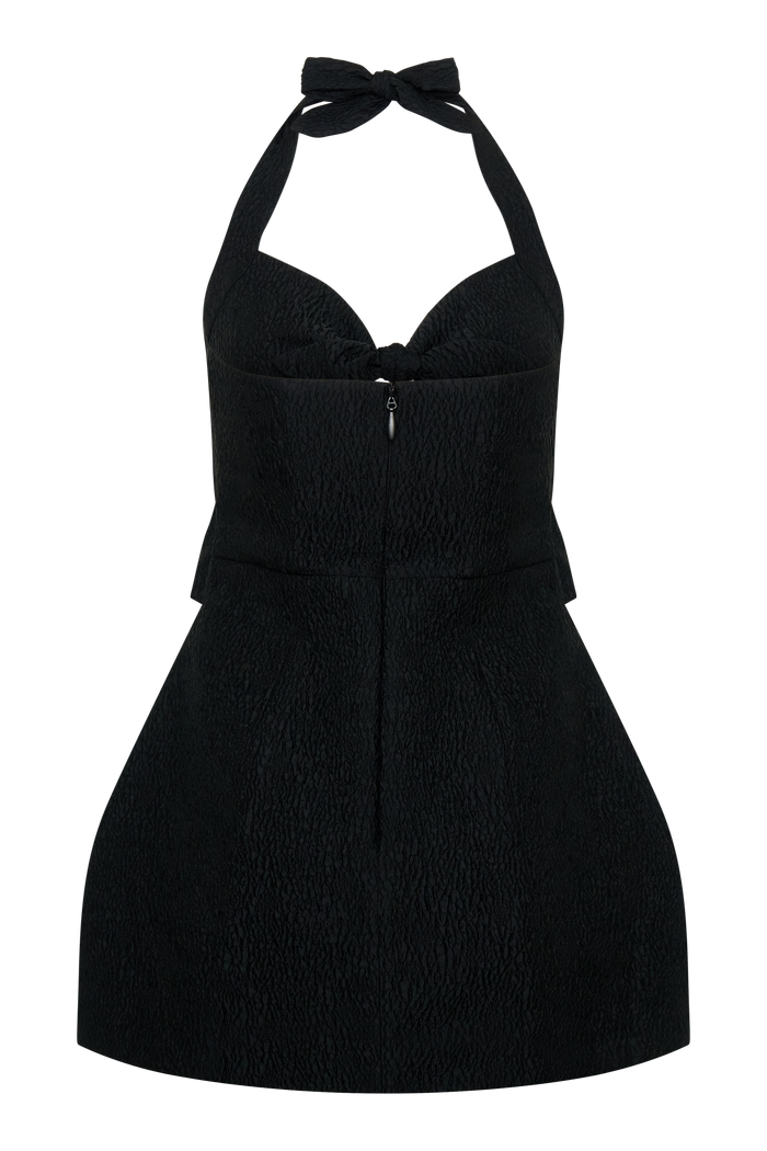 Ella Bow Detail Halter Mini Dress - Black