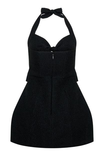 Ella Bow Detail Halter Mini Dress - Black