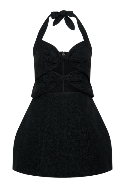 Ella Bow Detail Halter Mini Dress - Black