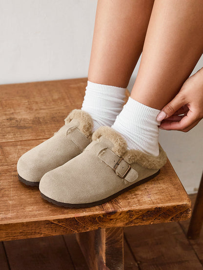 Ember Taupe Suede Leather Fur Lined Clogs