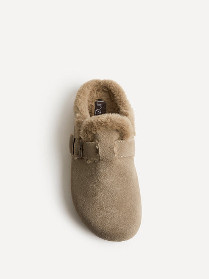 Ember Taupe Suede Leather Fur Lined Clogs
