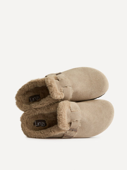 Ember Taupe Suede Leather Fur Lined Clogs