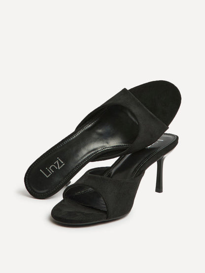 Erin Black Faux Suede Mule Heels