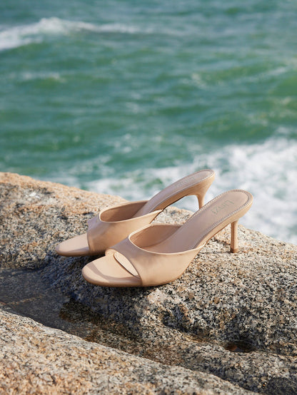 Erin Mocha Faux Leather Mule Heels