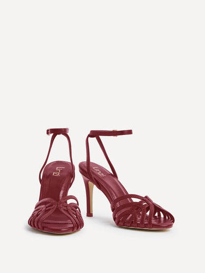 Eros Burgundy Faux Leather Caged Heels