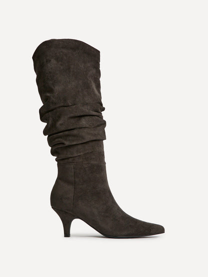 Esteem Grey Kitten Heel Long Boots