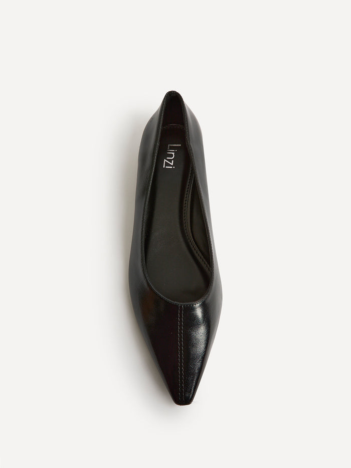 Focus Black Faux Leather Pointed Toe Ballet Flats