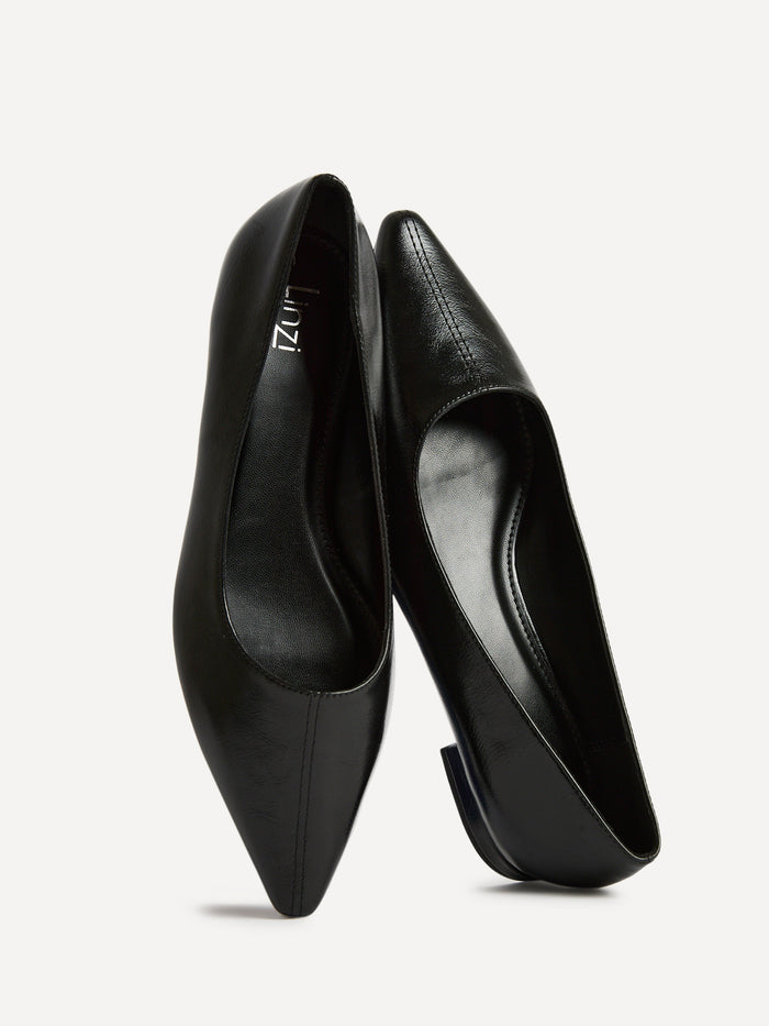 Focus Black Faux Leather Pointed Toe Ballet Flats
