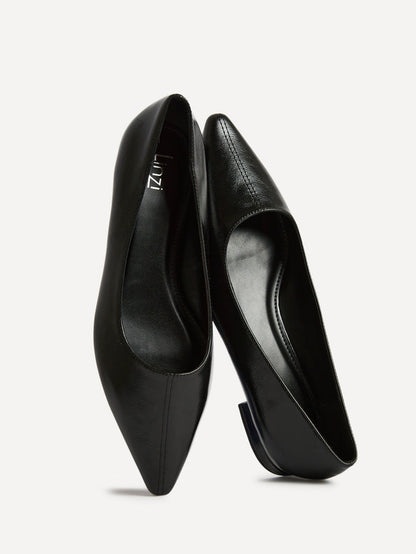 Focus Black Faux Leather Pointed Toe Ballet Flats