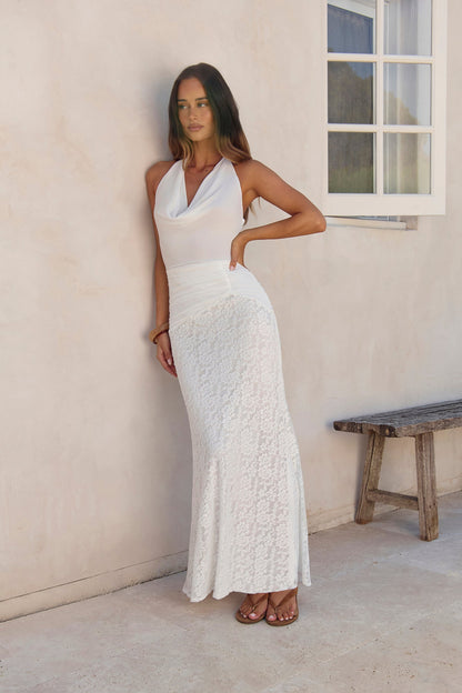 Fly To Paradise Mesh Halter Maxi Dress White