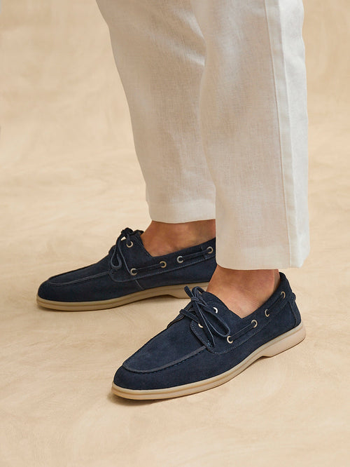 Gianni Mens Navy Suede Leather Boat Shoes