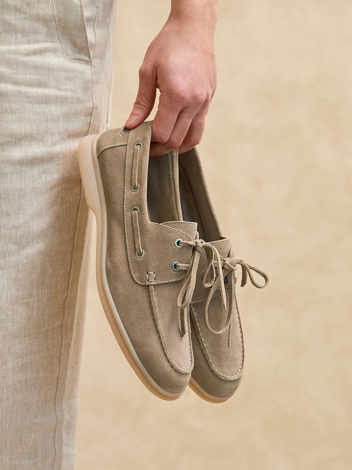Gianni Mens Taupe Suede Leather Boat Shoes