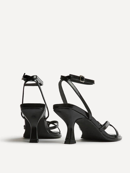 Glazed Black Heeled Sandals