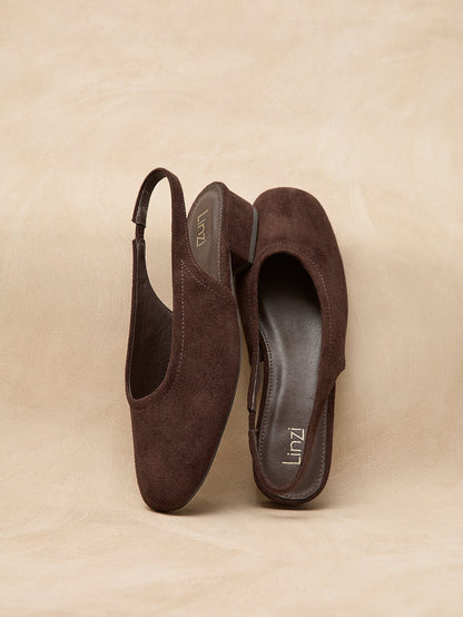 Glide Brown Faux Suede Mary Jane Heels