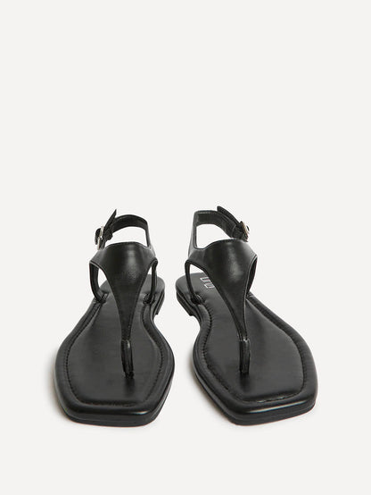 Intent Black Faux Leather Flat Sandals
