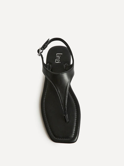 Intent Black Faux Leather Flat Sandals