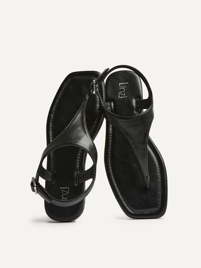 Intent Black Faux Leather Flat Sandals