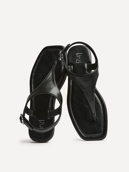 Intent Black Faux Leather Flat Sandals