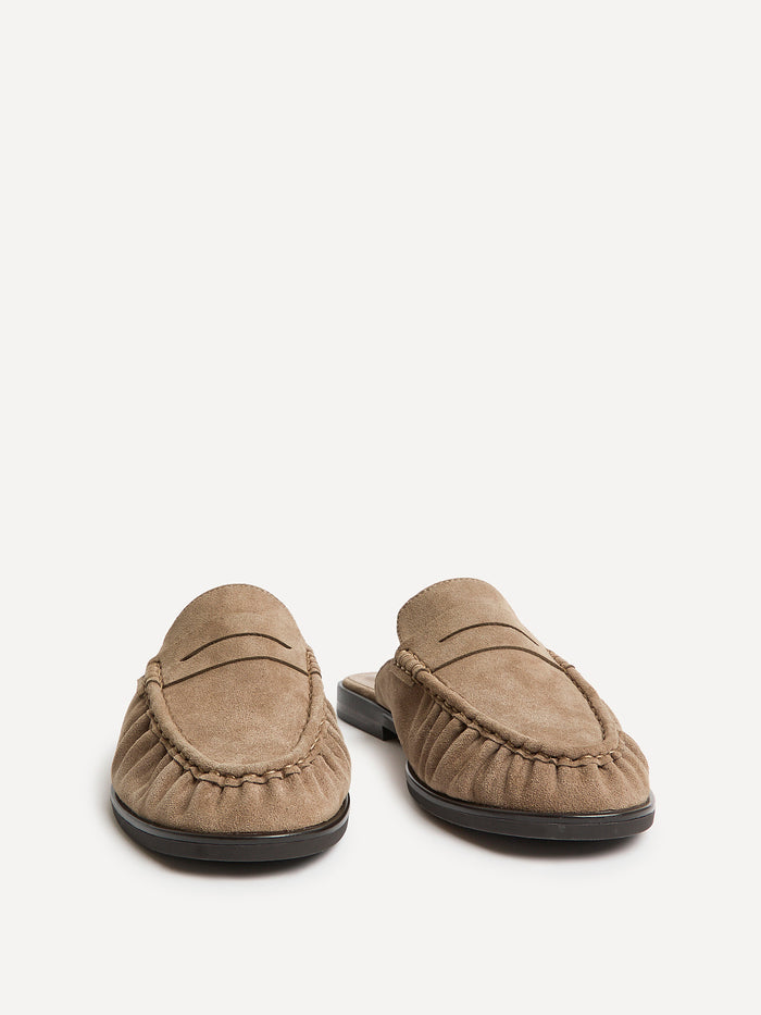 Intro Taupe Suede Leather Slip On Mules