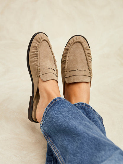 Intro Taupe Suede Leather Slip On Mules