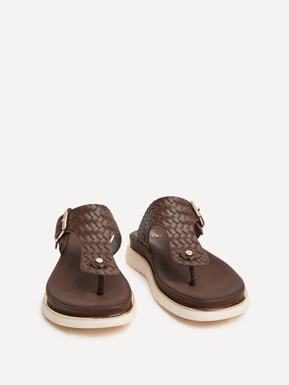 Jovelle Brown Woven Toe Post Flat Sandal