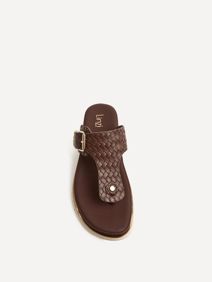 Jovelle Brown Woven Toe Post Flat Sandal