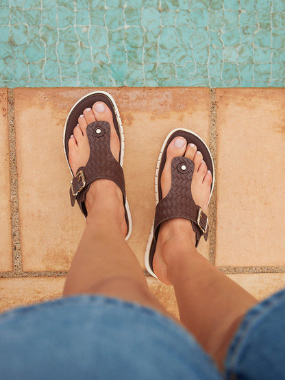 Jovelle Brown Woven Toe Post Flat Sandal