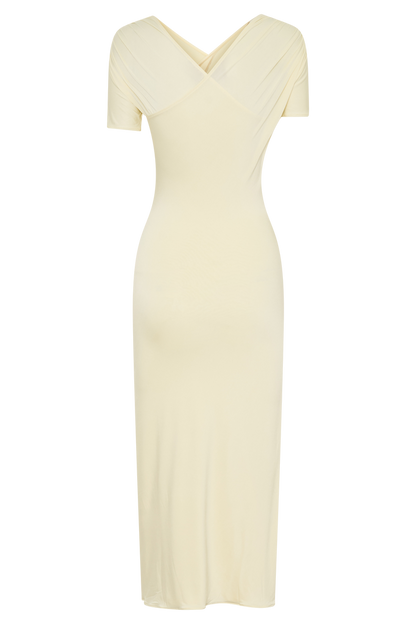 Junie Cross-Over Neck Slinky Maxi Dress - Lemon