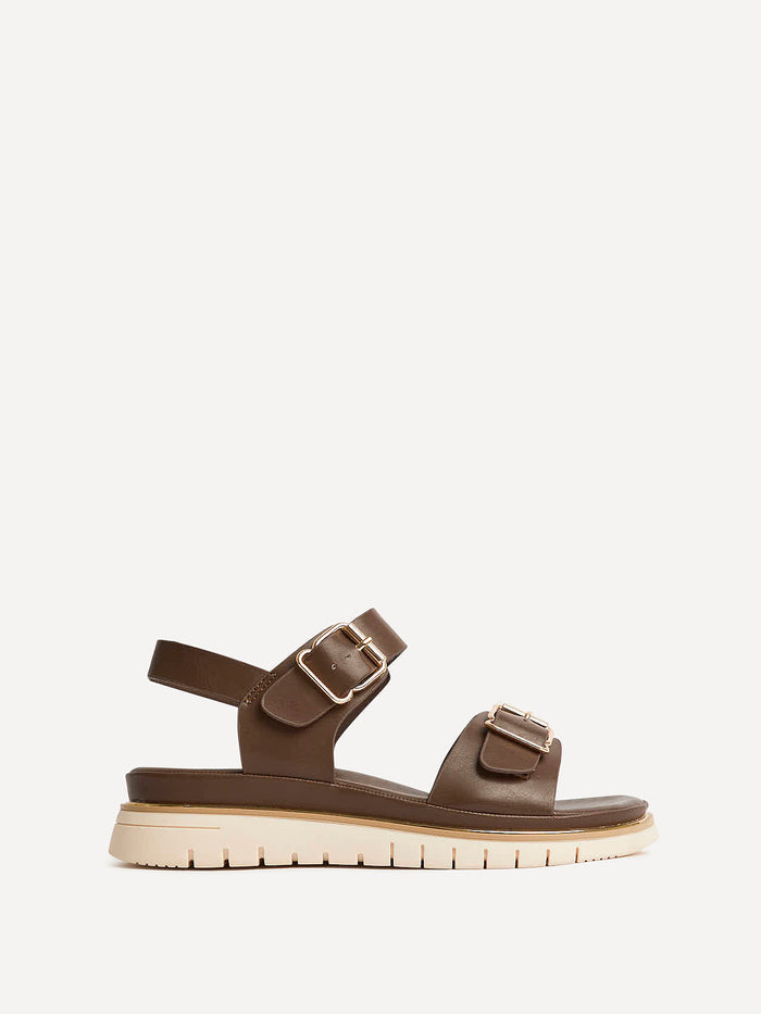 Karis Brown Double Buckle Flat Sandals