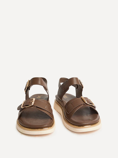 Karis Brown Double Buckle Flat Sandals